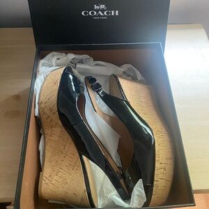 Coach Patent Black Leather Wedges